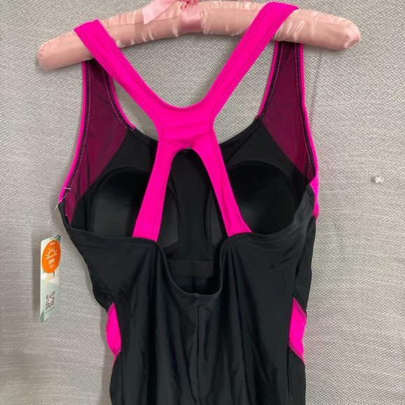 MY CHARMO Women Padded Bra Bathing Suit One Piece Sz SMALL Pink Black UPF 50+ - Picture 8 of 13